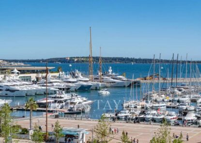 Cannes – 62 sqm apartment directly facing the old marina – Unique sea and harbor view – Large panoramic living room – bedroom – bathroom – balcony